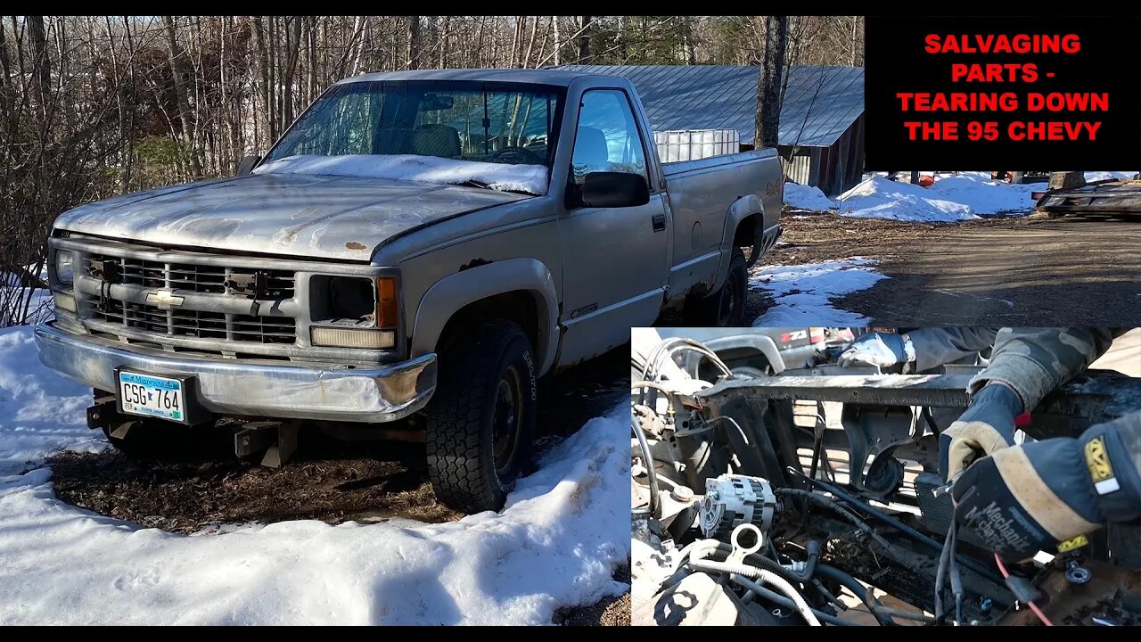 GROWING A PILE OF PARTS. Pulling parts from a 1995 Chevy truck to salvage engine and transmission.