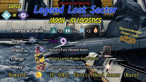 Destiny 2 Legend Lost Sector: Moon - K1 Logistics on my Arc Titan 6-16-23