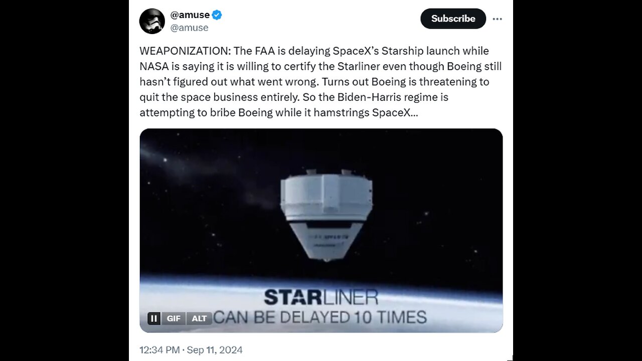 WEAPONIZATION: The FAA is delaying SpaceX’s Starship launch while...