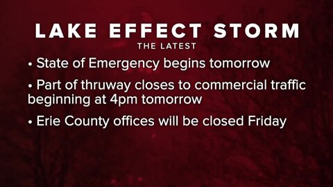 State of emergency to be declared & portion of NYS Thruway to lose to commercial traffic due to incoming winter storm