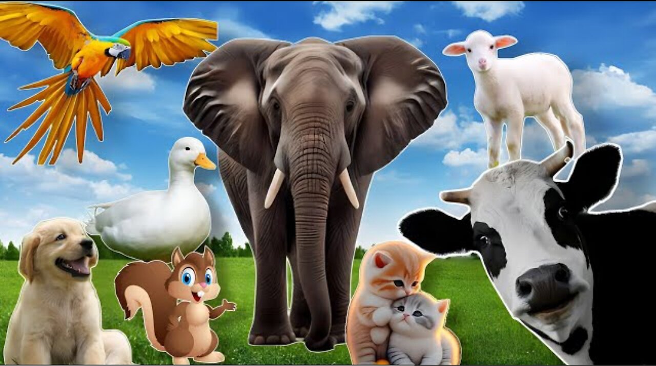 learn about adorable animals : cat, dog, duck, ottar, cow funny video