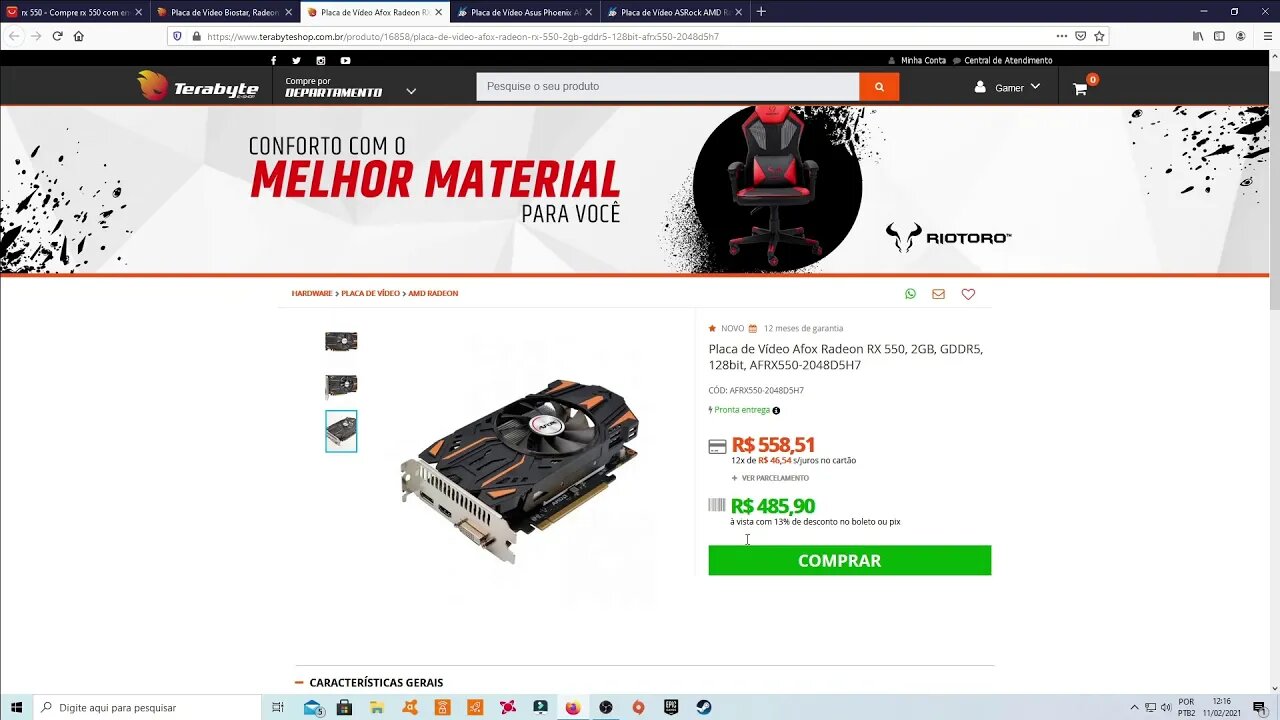 Placa de vídeo RX 550 com bons preços no Brasil.