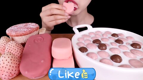 ASMR MUKBANG｜DELICIOUS PINK ICE CREAM, MAGNUM ICE CREAM, CHOCOLATE, MALTESERS, AND FROSTED FRUITS