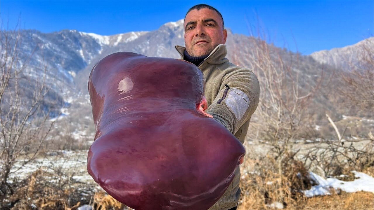 Delicious, Juicy and Fragrant Liver Kebab! Mountains and Nature of Azerbaijan