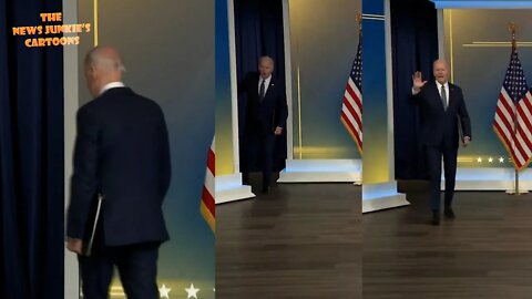 Biden walks back and forth instead of just answering questions and then leaving.