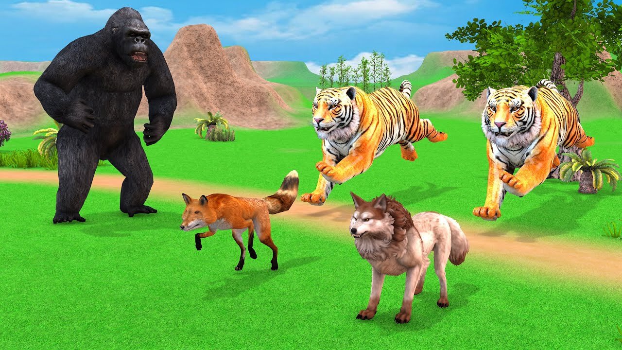 Giant Gorilla and Tiger Story | Pragnent Cow Adopts Tiger Cubs | Funny Animals 3D Cartoon