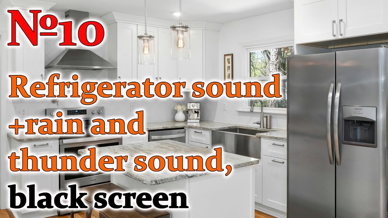 Refrigerator sound+rain and thunder sound, black screen №10