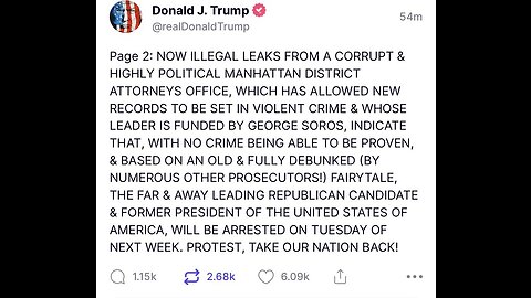 Trump says they will arrest him on Tuesday, just to get the photo op from it, there is noting there