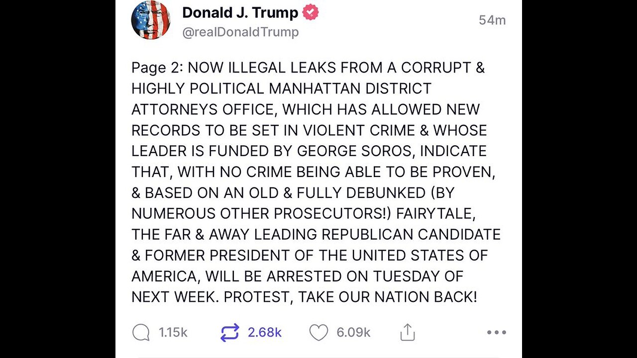 Trump says they will arrest him on Tuesday, just to get the photo op from it, there is noting there