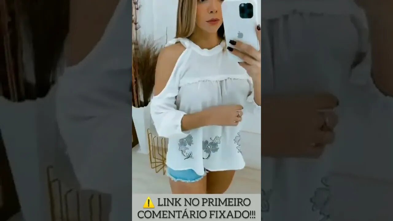 Blusa Feminina com abertura no Ombro" Tecido Texturizado , detalhe em bordado!!!