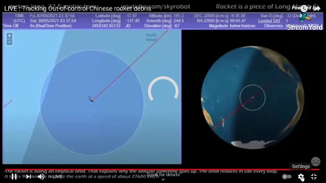 LIVE TRACK FALLING CHINESE ROCKET ORBIT