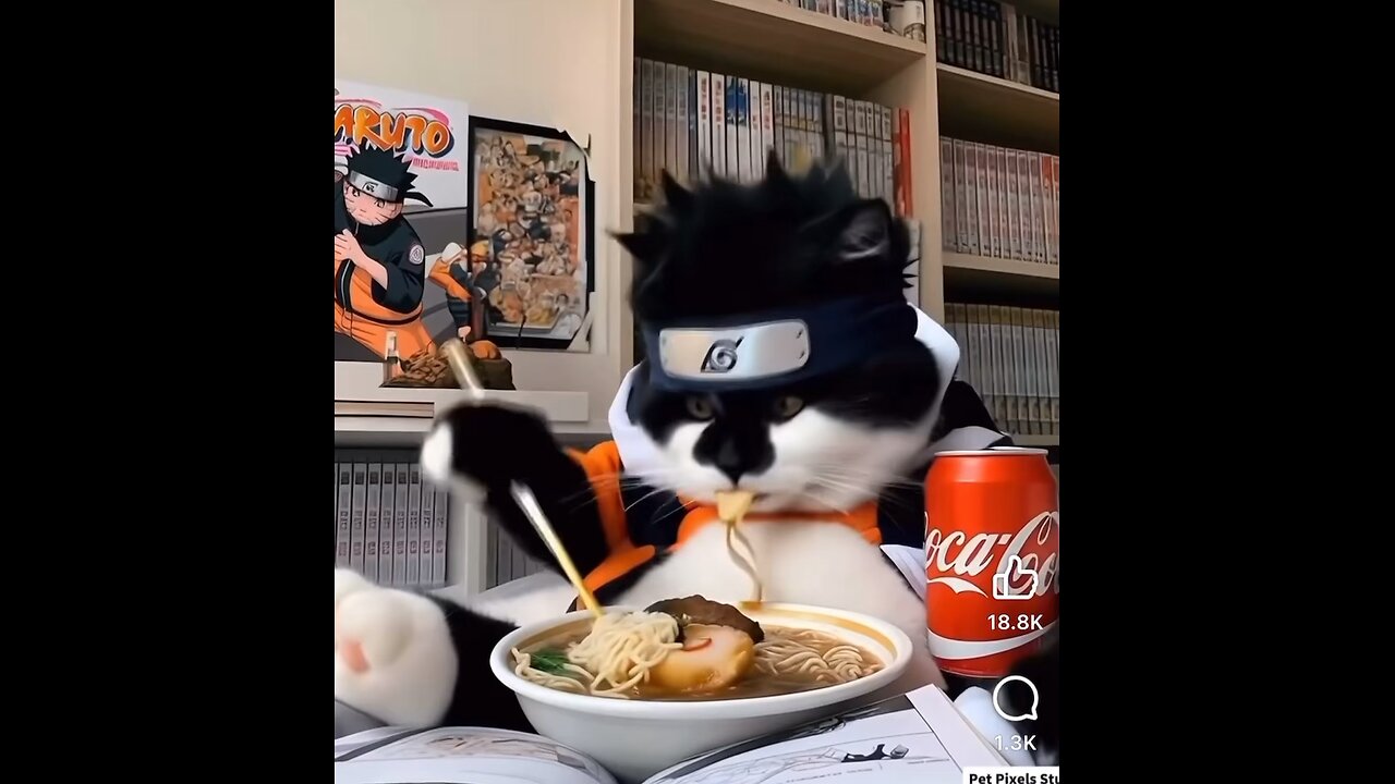 Funny Cat Eating Ramen