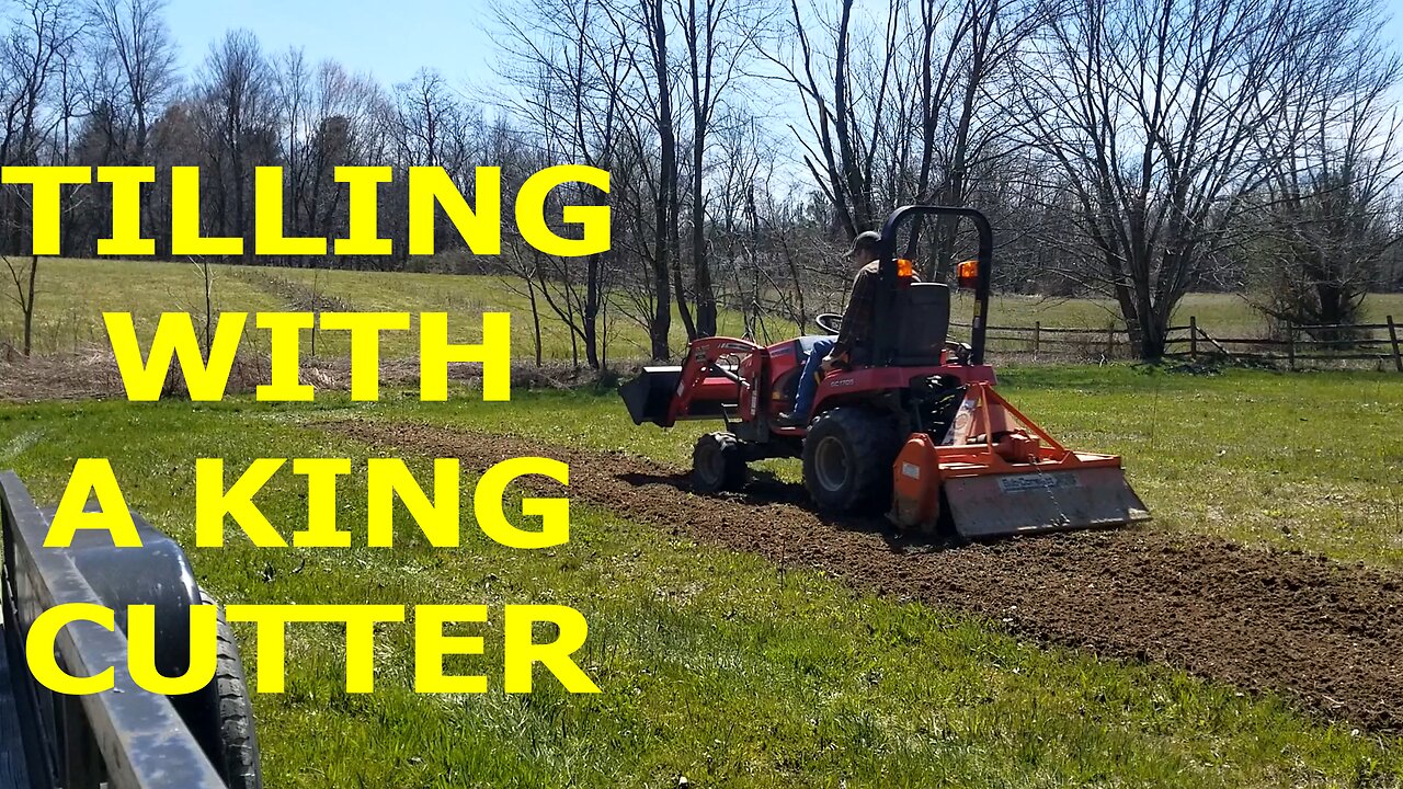 Tilling with a massey ferguson gc1705, with a king cutter attachment laying sunbelt landscape fabric