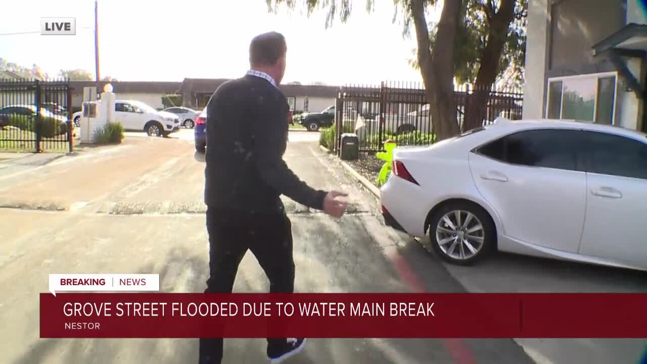 Grove St. flooded due to water main break