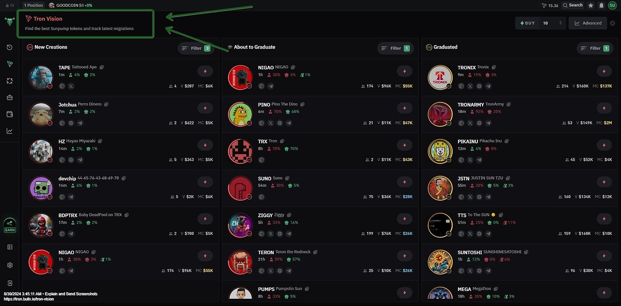 Tron Vision - Sunpump Memecoin Gems. Early Access: https://tron.bullx.io/tron/accessCode/XQ53QVIQBK8