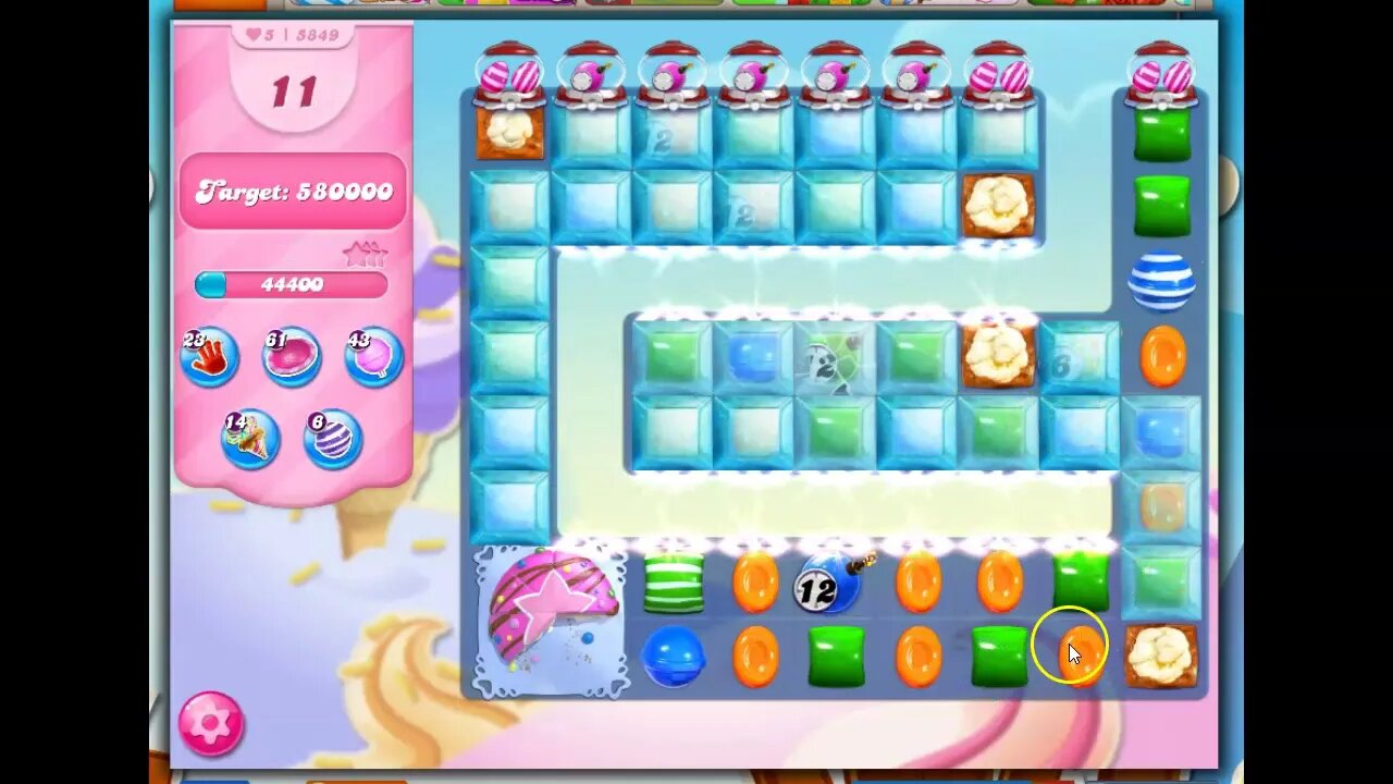 Candy Crush Level 5849 Talkthrough, 18 Moves 0 Boosters