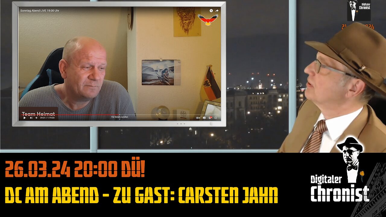 Aufzeichnung vom 26.03.24 Direktübertragung! DC am Abend - Zu Gast: Carsten Jahn