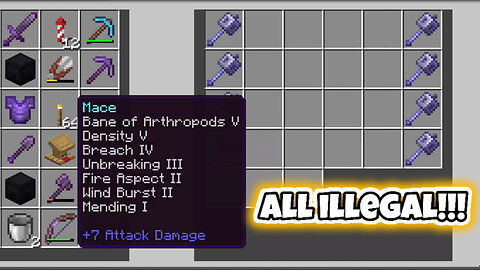 I made 8 illegal god Maces in Minecraft Bedrock