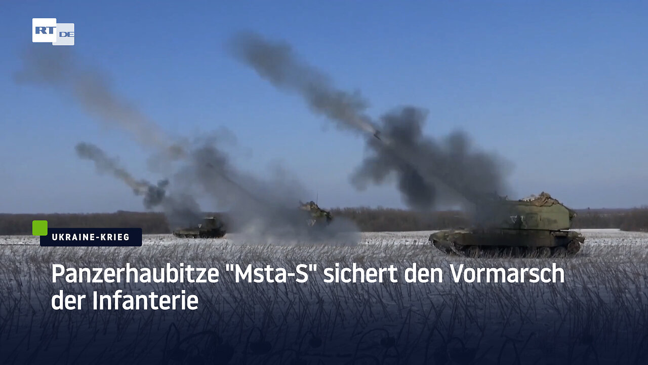 Panzerhaubitze "Msta-S" sichert den Vormarsch der Infanterie