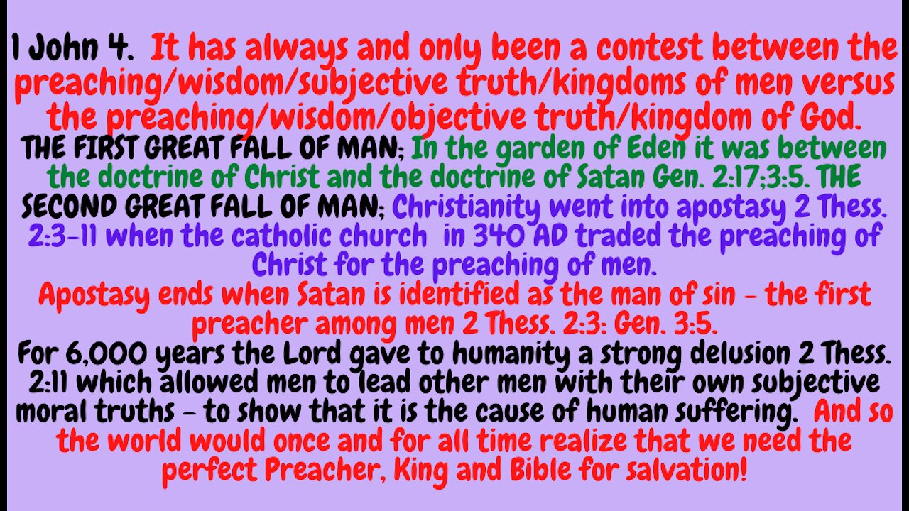 1 John 4. Spiritual warfare has always been men preaching as if they were God Gen. 3:5 versus the objective truth preaching of Christ!