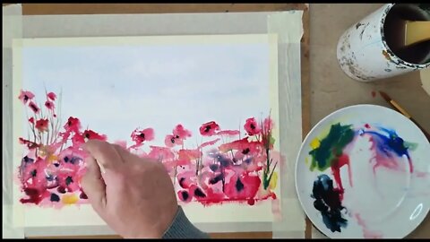 How to paint garden watercolours, Poppy garden Udemy tutorial by David J Walker.