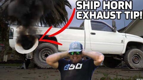 I HOOKED a HUGE SHIP HORN to my CUMMINS TRUCK EXHAUST!