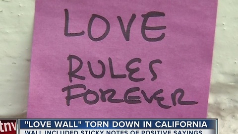 Sticky notes removed from "love wall" in California