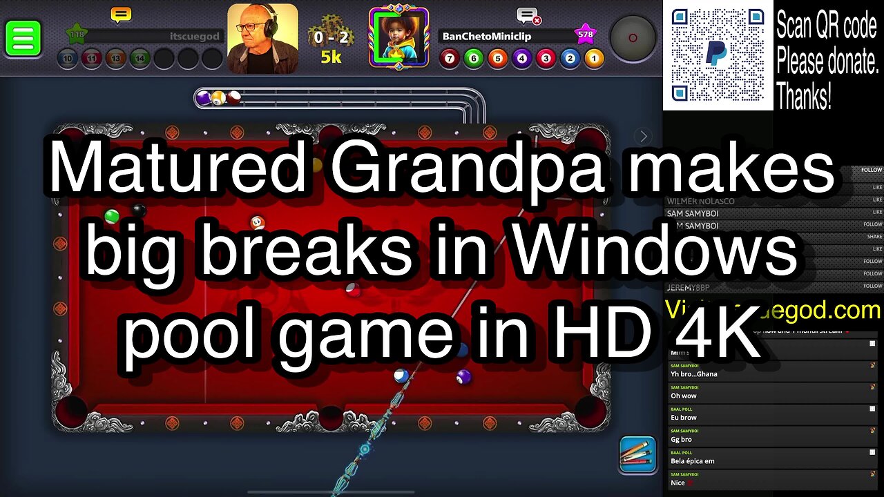 Matured Grandpa makes big breaks in Windows pool game in HD 4K 🎱🎱🎱 8 Ball Pool 🎱🎱🎱