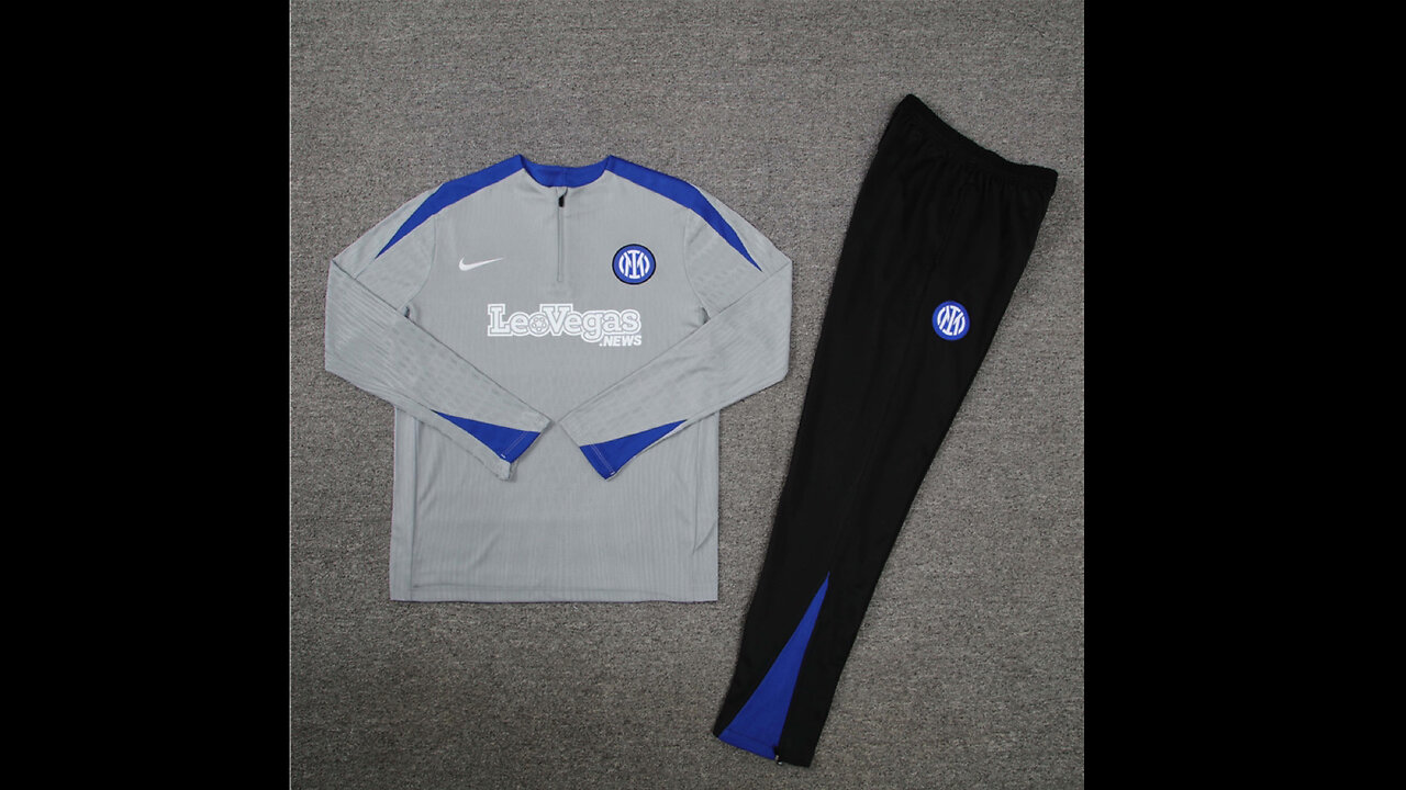 👉🏻⚽️2024/25 Inter Milan Adult/Kid Grey Long Sleeve Tracksuit