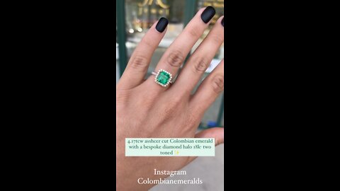 4.17tcw fine quality Colombian asscher emerald & round diamonds custom made 18k gold setting