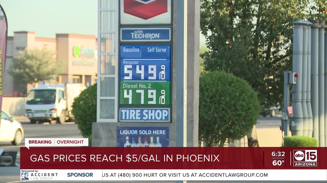 Average gas price tops $5 a gallon in Phoenix metro