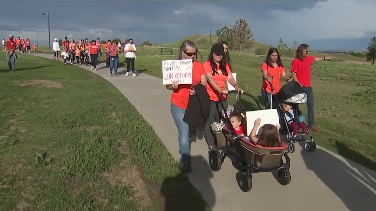 Large group gathers at Columbine Memorial to call for stricter gun laws