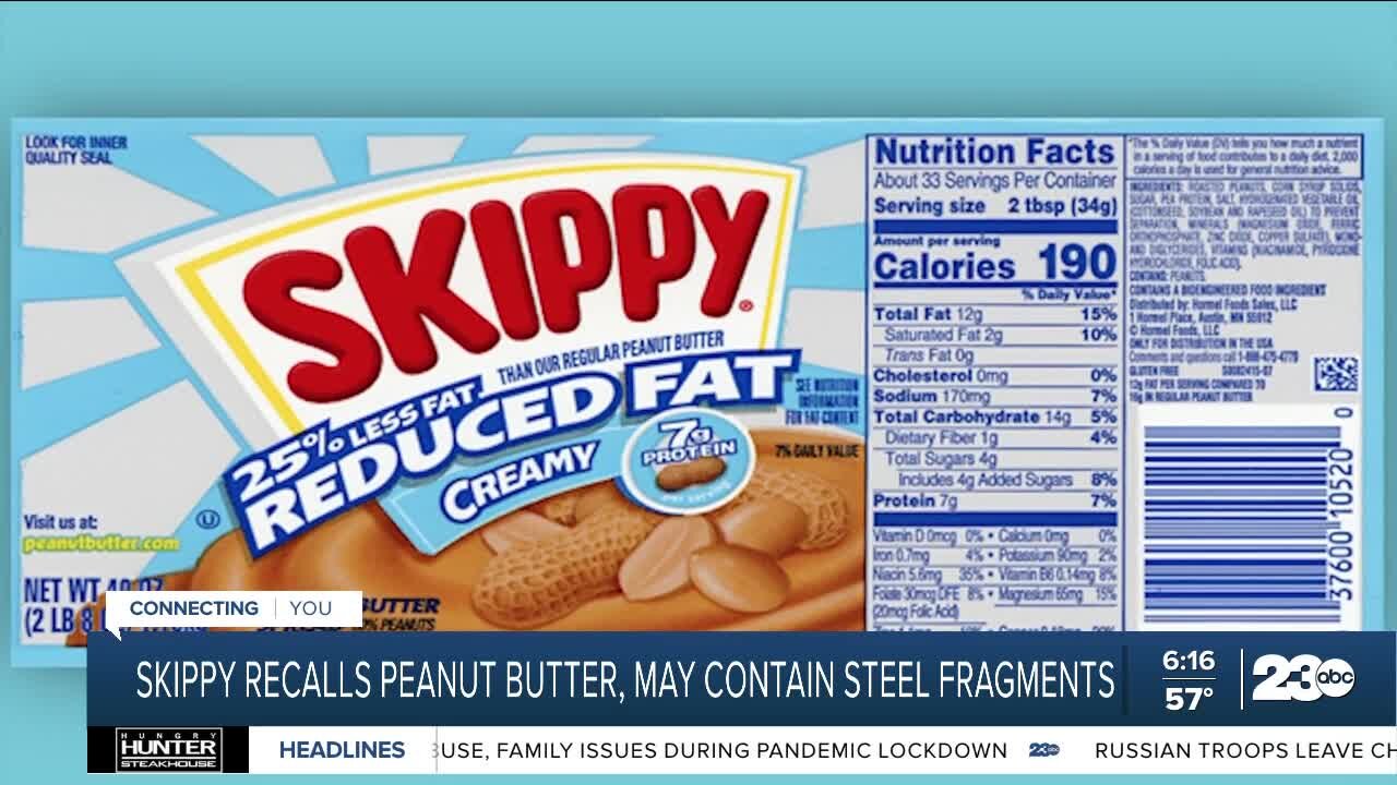 Skippy recalls peanut butter, may contain steel fragments