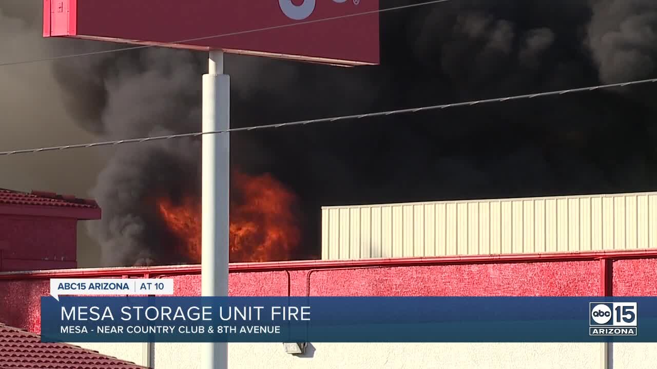 Firefighters battle storage facility fire near Country Club Drive and Southern Avenue in Mesa