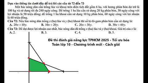 Đề thi đánh giá năng lực TPHCM 2025: Một bác nông dân cần trồng lúa và khoai trên diện tích đất gồm