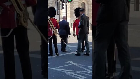 the queen's guards discussing the parade the Belgians #horseguardsparade #london #thequeensguard