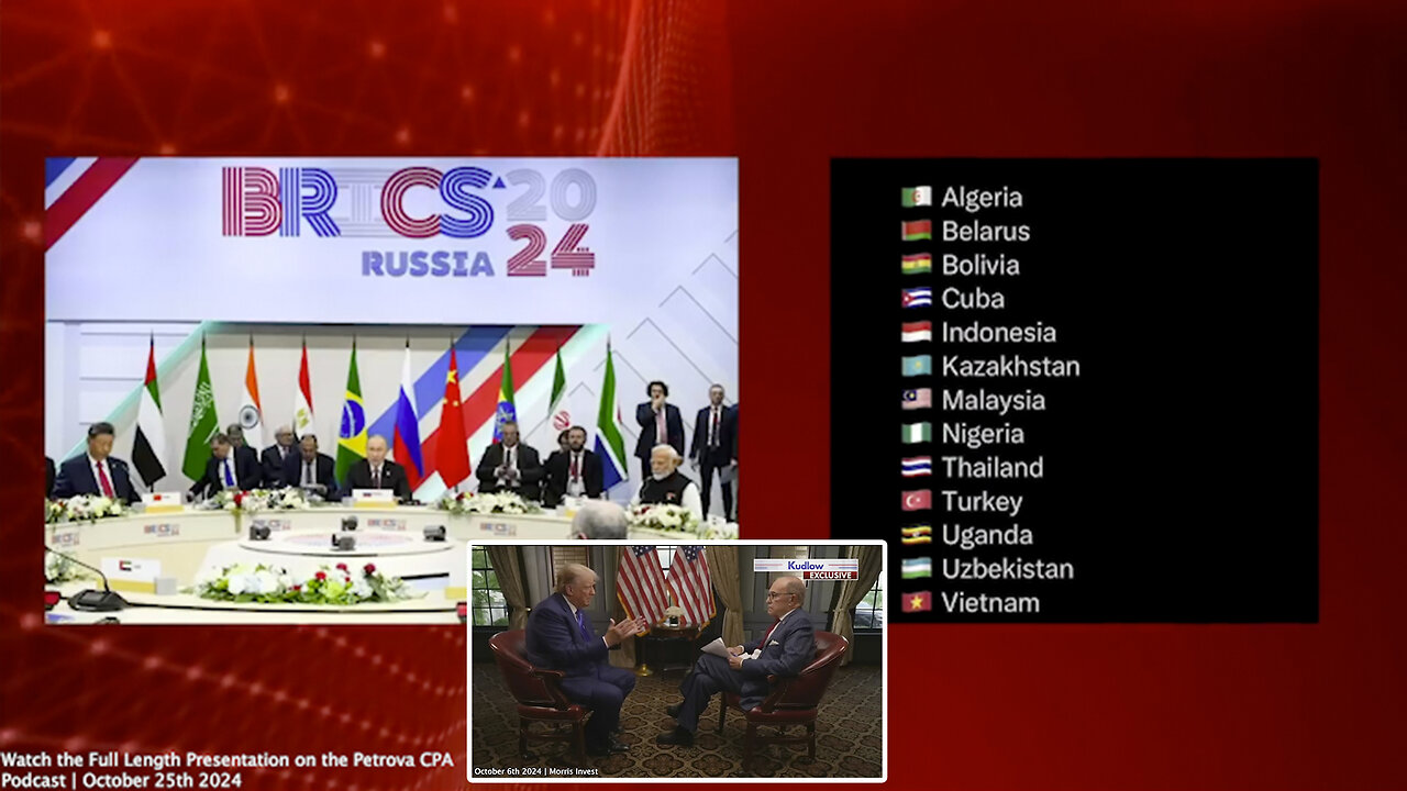 BRICS | "It Was Announced 13 New Nations Have Been Accepted As Official Partner States of BRICS." - Petrova CPA (10/25/2024) + "(Losing Dollar As the World's Reserve Currency Status) It's Worse Than Losing Any War." - Trump