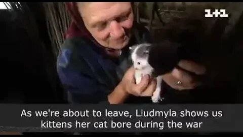 🇺🇦GraphicWar18+🔥"Bomb Schrapnel"Grandma(Babushka)Cleans Farm - Feeds Kittens - Kyiv Area, Ukraine CC