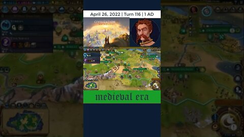 #oneturnadaychallenge #civ6 – Turn 116 - START OF MEDIEVAL ERA! #shorts