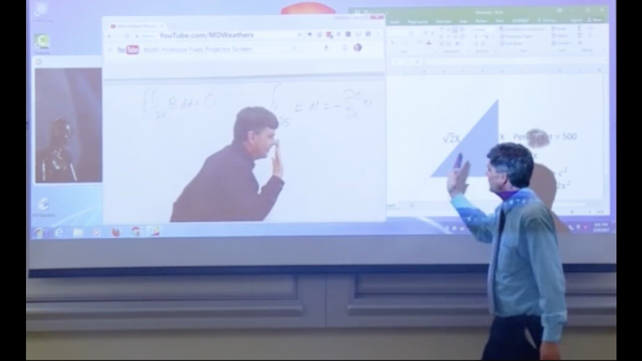 April fools prank - Math Teacher fixes Projector Screen