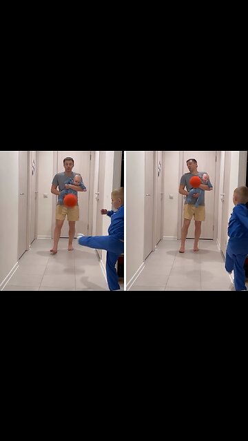 Baby gets hit directly in the face by soccer ball