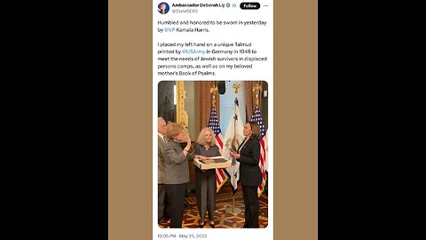 (May 2022) VP Kamala Harris SWEARS-IN Ambassador Deborah Lipstadt with the TALMUD!!👀