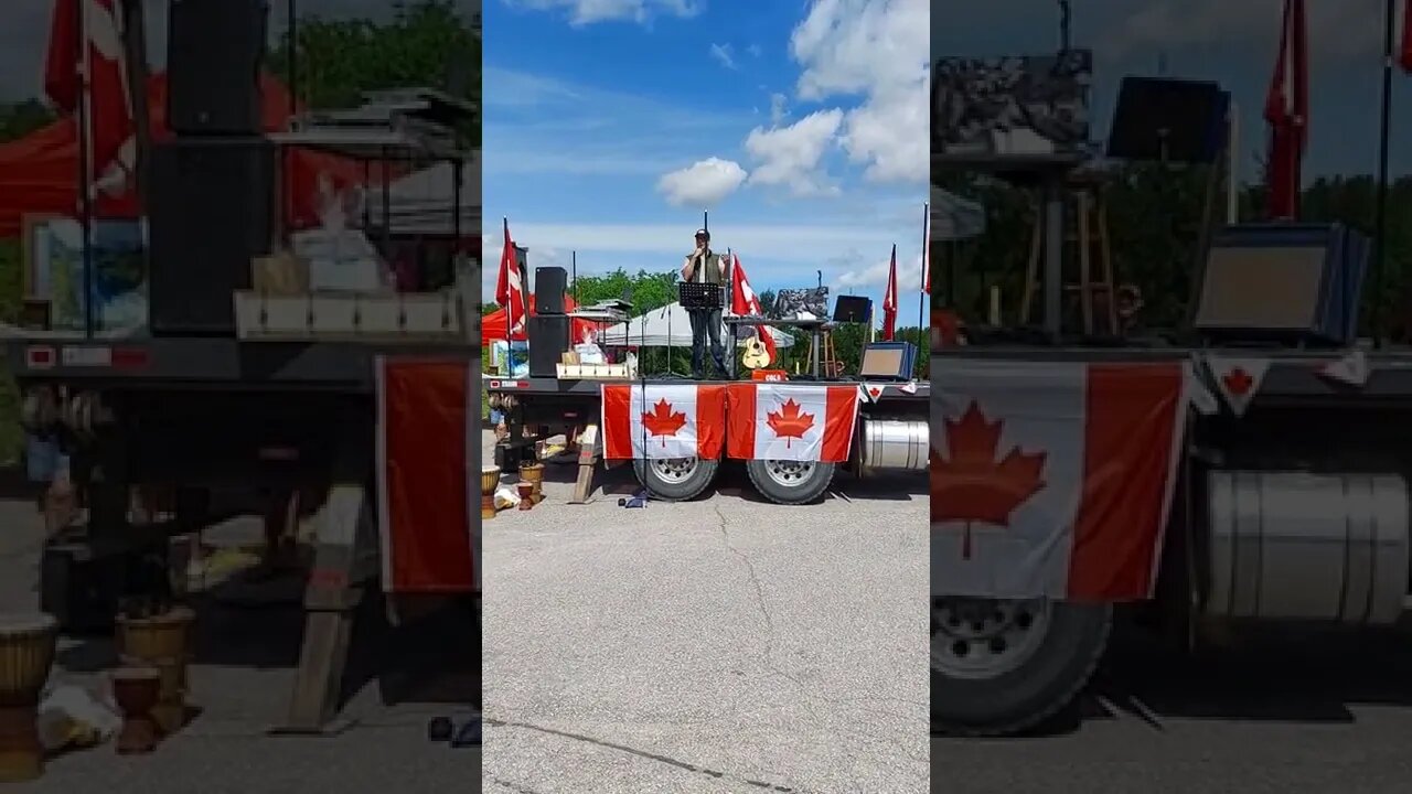 Andrew/Drew from V4F speaking at an event in Barrie 28 May 2022