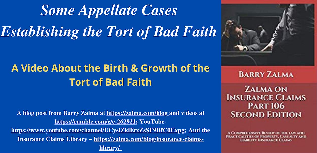 Some Appellate Cases Establishing the Tort of Bad Faith