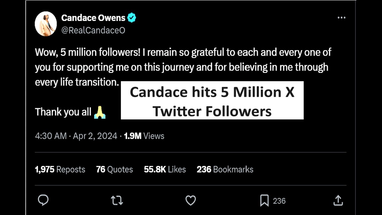 Candace Owens Passes 5M X Twitter followers