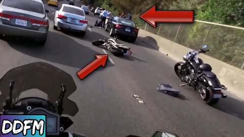 Supermoto Rider Lane Split At The Wrong Time