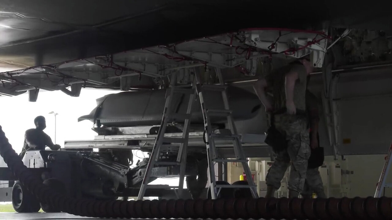 Munitions Airmen load B-2 Spirit conventional weapons during Global Strike Challenge 2021