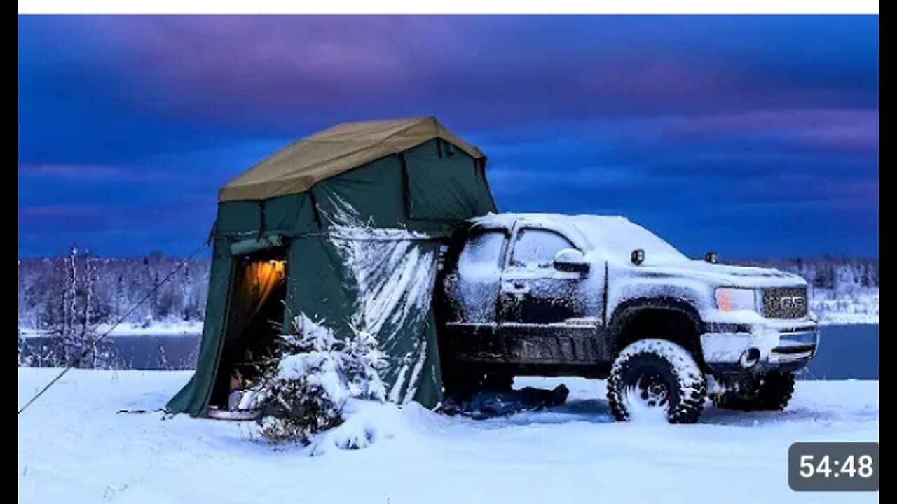 Camping In Snow Storm with Rooftop Tent and Diesel Heater#