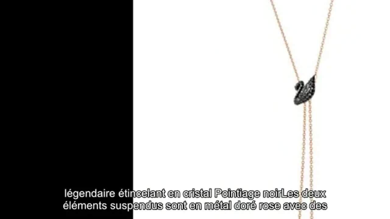 Swarovski Collier En Y Iconic Swan, Noir, Métal Doré Rose