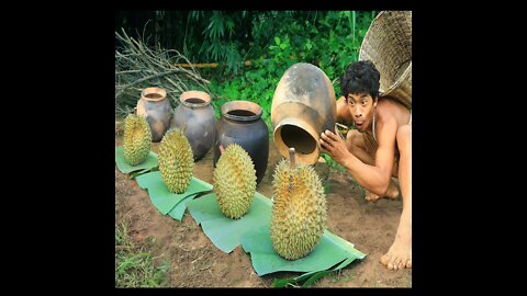 Durian Cooked Inside the pot , The forest is rich in fruits and Durian